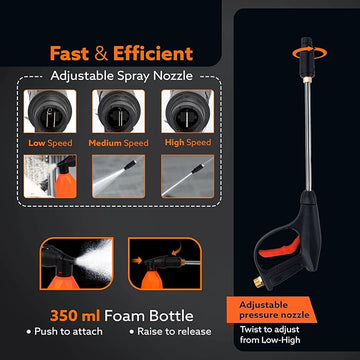 AGARO Supreme High Pressure Washer, Car Washer, 1800 Watts Motor, 120 Bars, 6.5L/Min Flow Rate, 8 Meters Outlet Hose, Portable, Car, Bike & Home Cleaning,Orange